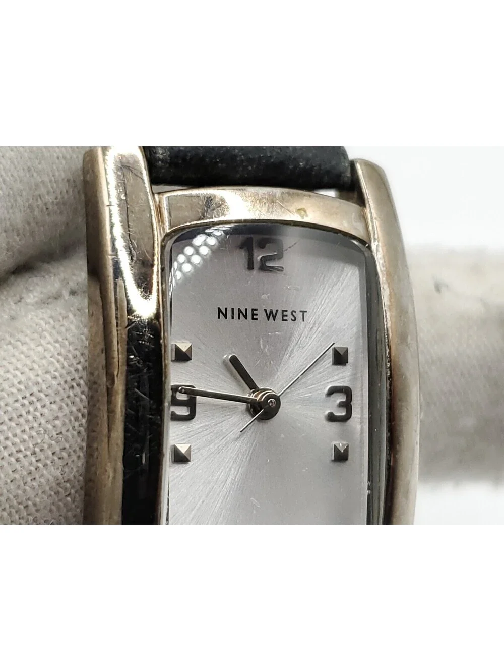 Nine West Quartz 27mm Womens Watch New Battery Silver Tone Rectangle